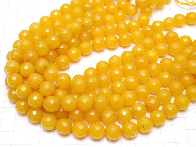 Yellow Color Jade 128 Faceted Round 12 mm 1strand beads (aprx.15 inch / 36 cm)