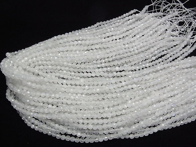 [Video]High Quality! Rainbow Moonstone AA++ Faceted Round 4mm 1strand beads (aprx.15inch/37cm)