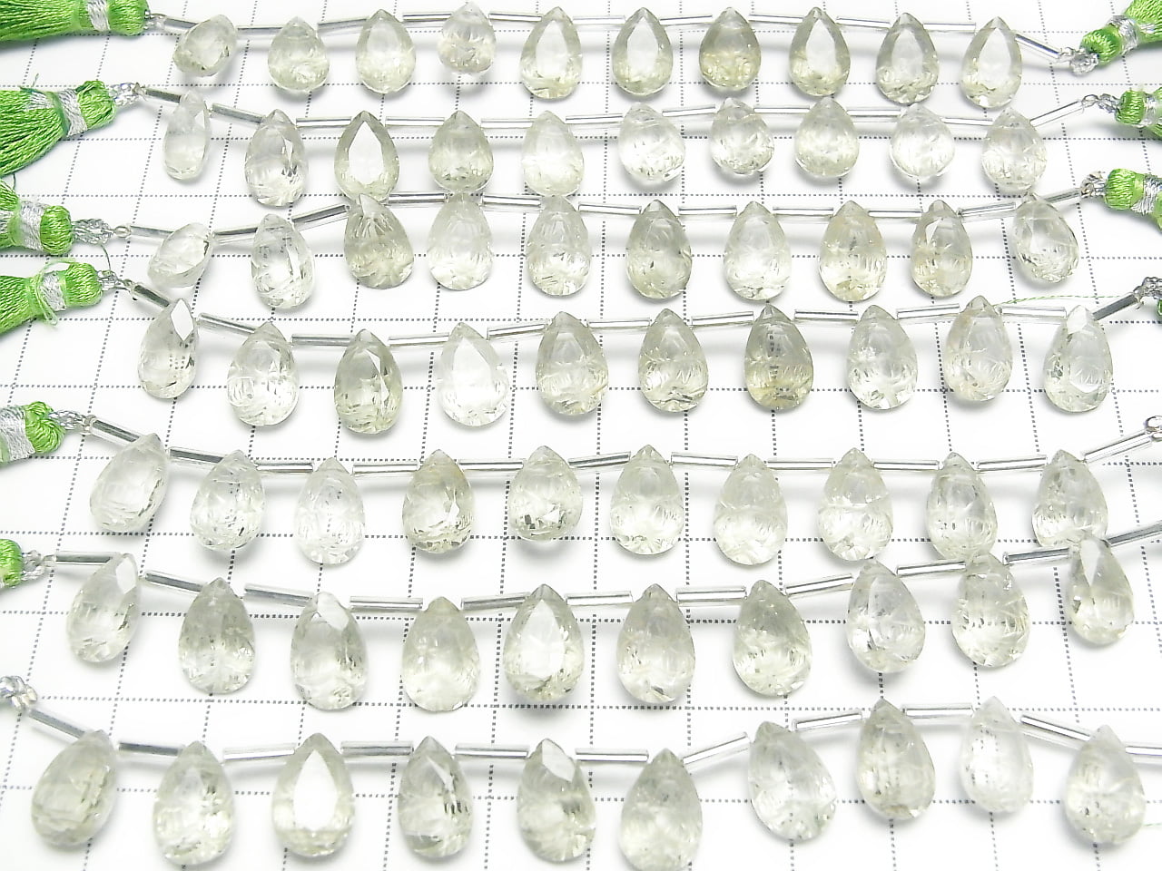 Hochwertiger grüner Amethyst AAA geschnitzte Birnenform facettiert 12x8mm 1Strang (8Stück)