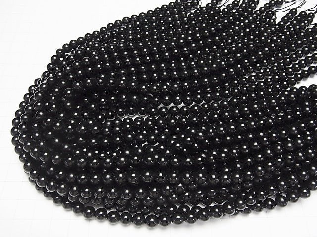 Brazil Morion Crystal Quartz AAA Round 6 mm half or 1 strand beads (aprx.15 inch / 37 cm)