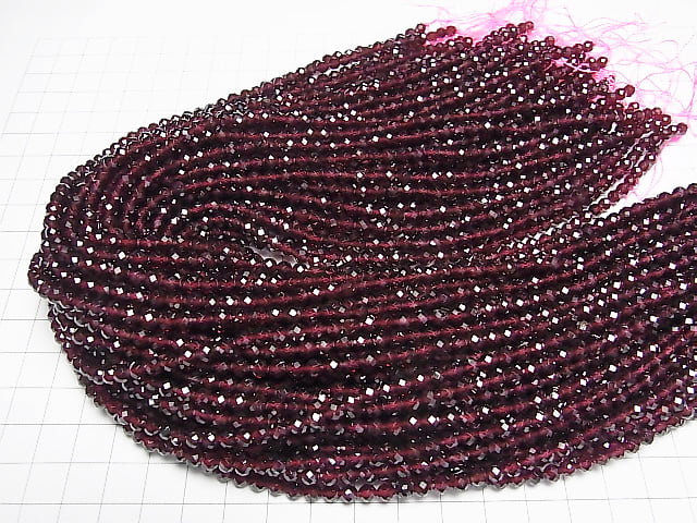 [Video] High Quality! Mozambique High Quality Garnet AAA Faceted Round 4mm 1-strand beads (approx. 15 inches/36 cm)