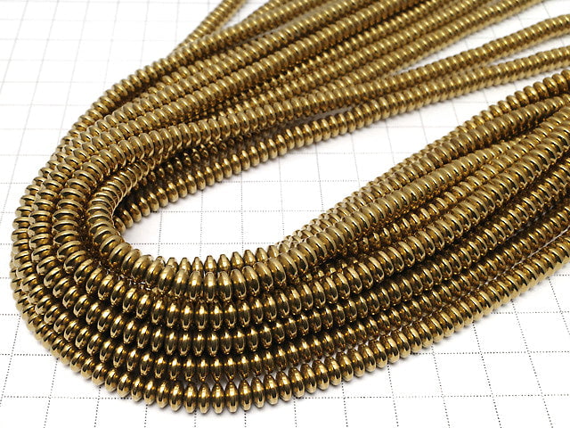 Hematite Rondelle 6 x 6 mm x 3 mm gold coating 1 strand beads (aprx.15 inch / 38 cm)