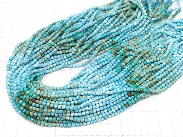 [Video] High Quality! Magnesite Turquoise Cube Shape 2.5x2.5x2.5mm 1strand beads (aprx.15inch/36cm)
