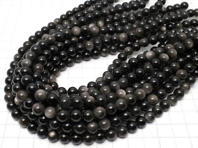 [Video] Silver Obsidian AAA Round 8mm 1strand beads (aprx.15inch/35cm)