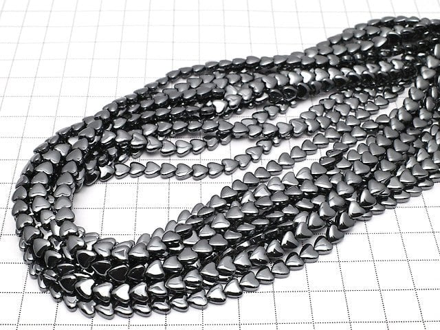 Hematite Vertical Hole Heart 6x6x3mm 1strand beads (aprx.15inch/38cm)