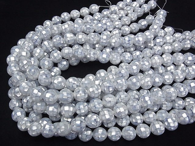 Mosaic Shell Blue Round 12mm 1/4 or 1strand beads (aprx.14inch/35cm)