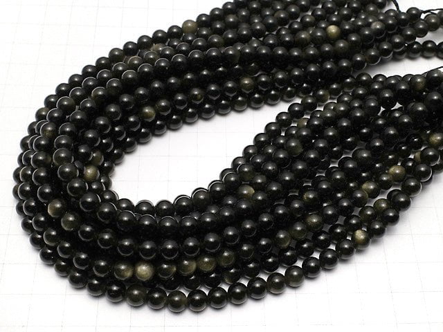 [Video]Golden Obsidian AAA Round 6mm 1strand beads (aprx.15inch/36cm)