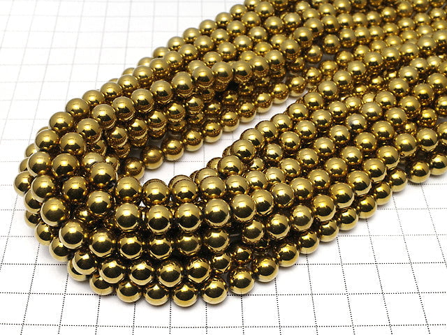 Magnetic! Hematite Round 8mm gold coating 1strand beads (aprx.15inch / 36cm)