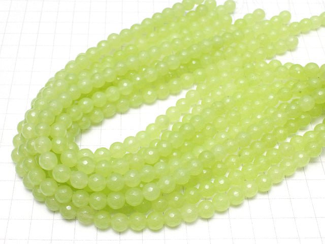 Yellow Green Jade Faceted Round 8mm 1strand beads (aprx.15inch / 36cm)