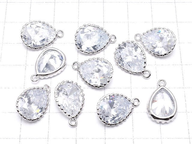 Metal parts CZ Pear shape Faceted charm 18x12x6mm Silver color 2pcs