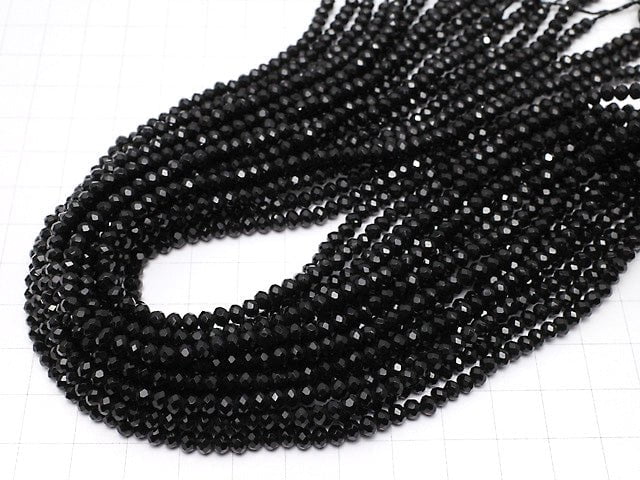 [Video] Black Color Jade Faceted Button Rondelle 4 x 4 x 2 mm 1strand beads (aprx.14 inch / 35 cm)
