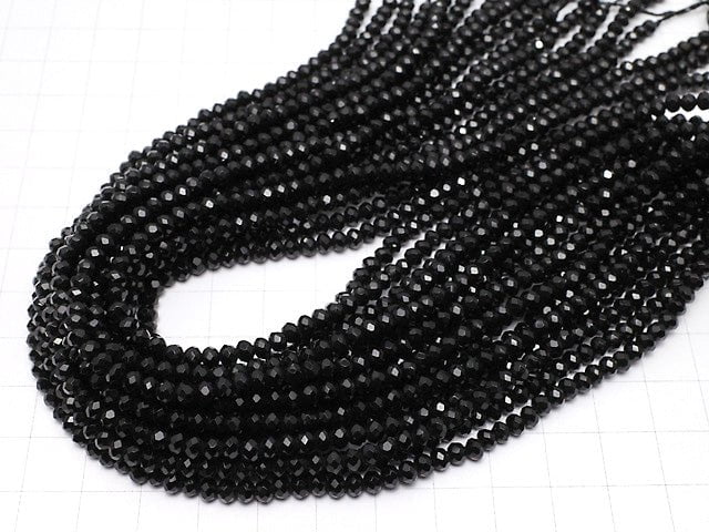 Black Color Jade Faceted Button Roundel 4 x 4 x 2 mm 1strand beads (aprx.14 inch / 35 cm)