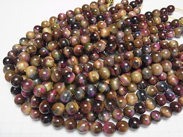 [Video] Mix Tiger's Eye AAA- Round 12mm 1strand beads (aprx.14inch / 35cm)