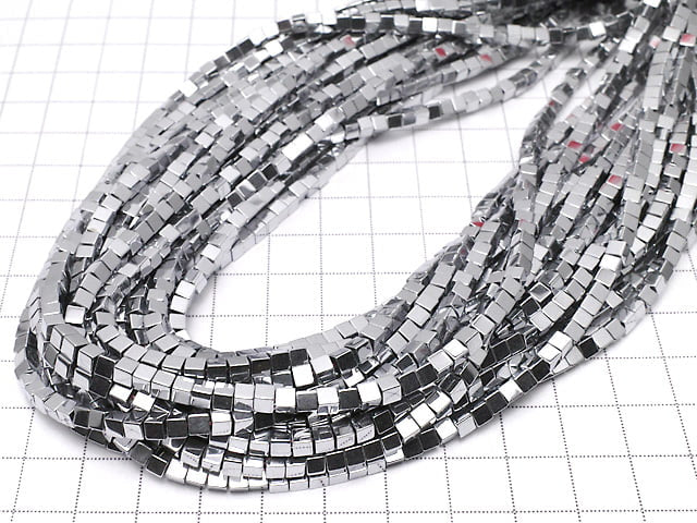 [Video] Hematite Cube 3x3x3mm Silver Coated 1strand beads (aprx.15inch/38cm)