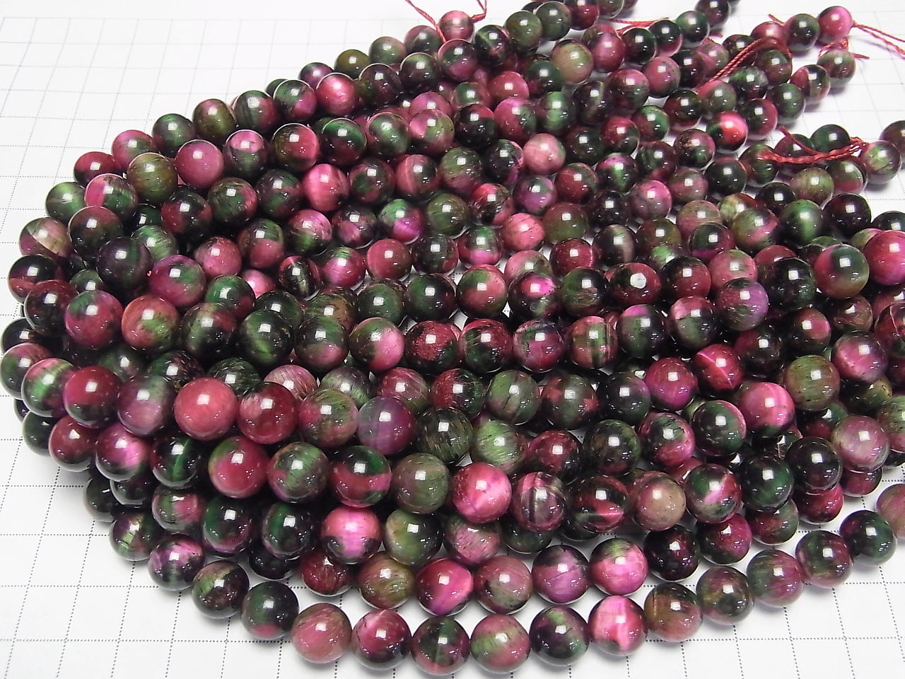 Mixed color Tiger's Eye Round 10mm [pink x green 2] half or 1strand beads (aprx.15inch/37cm)
