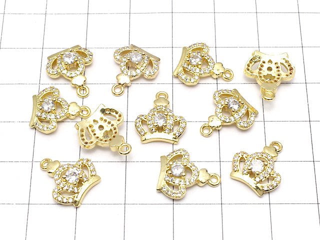 Metal Parts Crown Charm 14x12x4mm Gold Color (with CZ) 2pcs