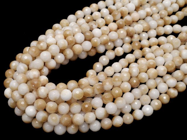 White & Brown Color Jade 128 Faceted Round 8 mm 1strand beads (aprx.15 inch / 37 cm)