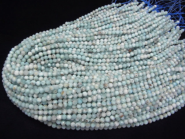 [Video]High Quality! Larimar Pectolite AA Faceted Round 4mm half or 1strand beads (aprx.15inch/36cm)