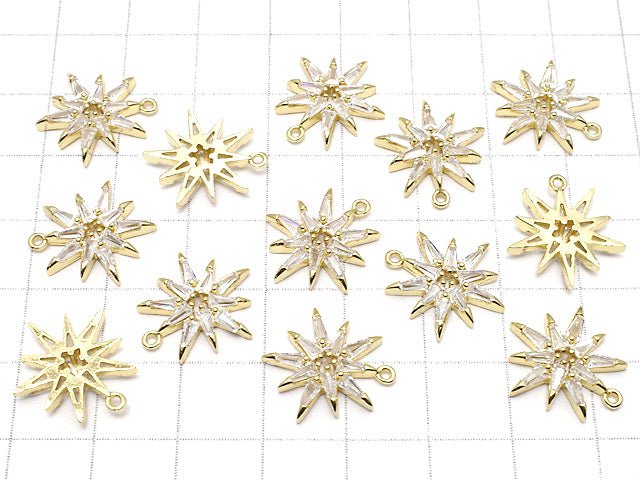 Metal parts Star motif charm with CZ 17x15mm Gold color 2pcs