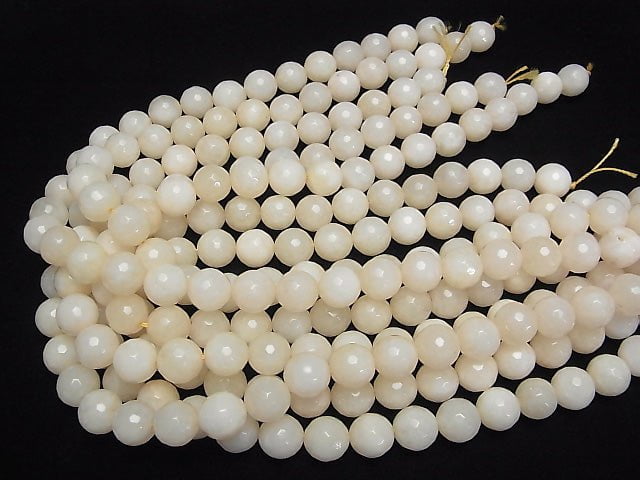 1strand $6.79! White Beige Color Jade 128 Faceted Round 12 mm 1strand beads (aprx.15 inch / 36 cm)