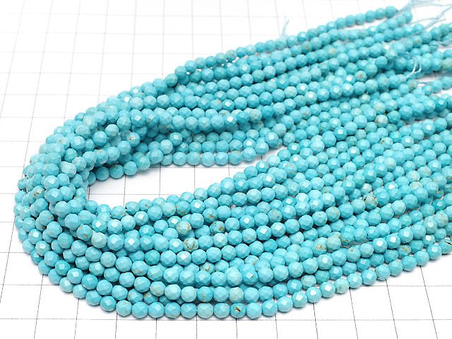 [Video] Magnesite Turquoise  32Faceted Round 4mm 1strand beads (aprx.15inch/37cm)