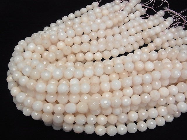 1strand $5.79! Milky beige color Jade 128 Faceted Round 10 mm 1strand beads (aprx.14inch / 35 cm)