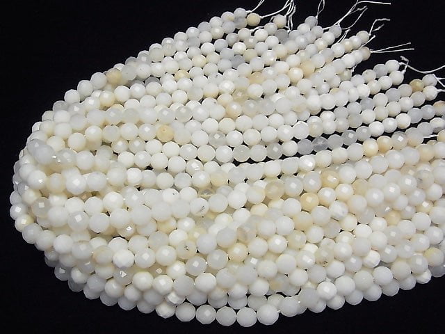 African White Opal 64 Faceted Round 8mm half or 1strand beads (aprx.15inch / 38cm)