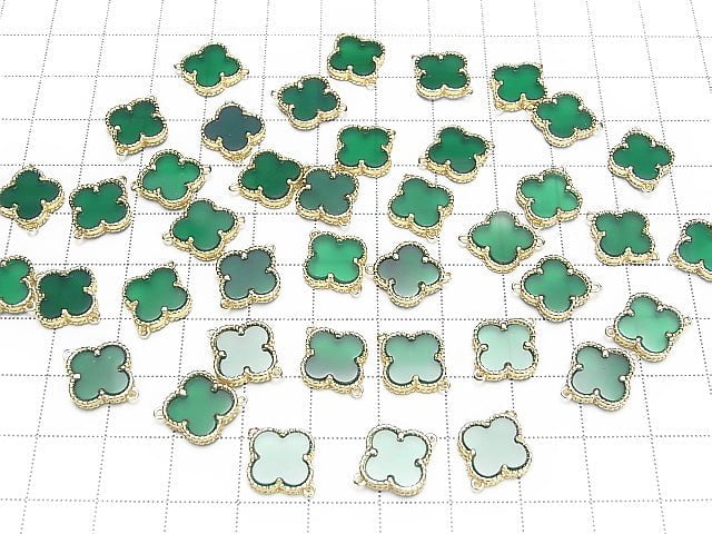 [Video]Green Onyx Flower Charm 11x11mm [Both Side ] 18KGP 1pc