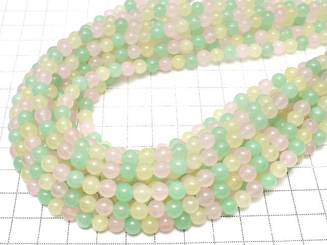 Pastel Mix Jade Round 6mm NO.2 1strand beads (aprx.14inch / 35cm)