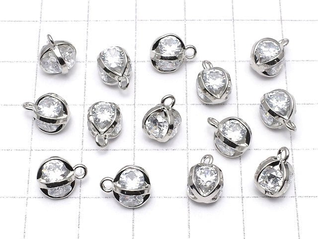 Metal Parts Charm 10x8x8mm CZ Round Faceted 4 stones Silver Color 2pcs