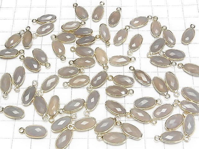 [Video] Gray Onyx AAA Bezel Setting Faceted Oval 13x7mm 18KGP 2pcs