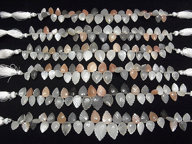 [Video] High Quality Multicolor Moonstone AAA- Pear shape (Leaf Carving) Faceted Briolette 1strand beads (aprx.7inch / 18cm)