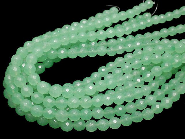 Pastel Green Jade 64Faceted Round 10mm 1strand beads (aprx.15inch / 36cm)