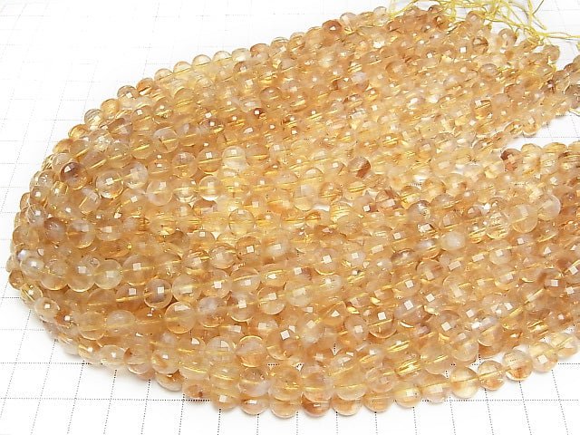 [Video]High Quality! Phantom Citrine AA+ Faceted Coin 8x8x5mm 1strand beads (aprx.15inch/36cm)