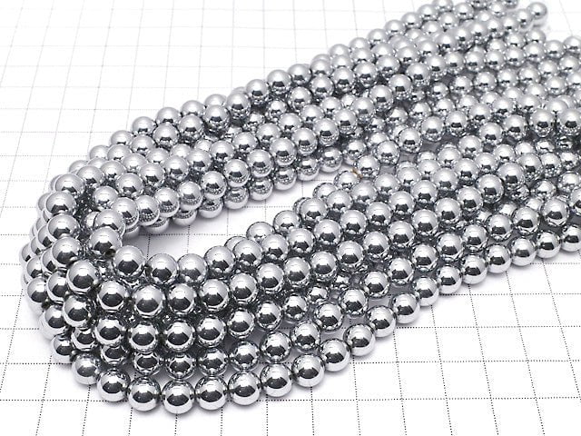 Magnetic! Hematite Round 8mm Silver coating 1strand beads (aprx.15inch / 38cm)