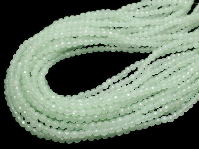 Pastel Green Jade 32Faceted Round 4mm 1strand beads (aprx.15inch / 36cm)