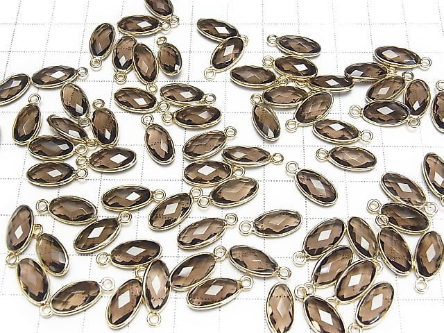 [Video] High Quality Smoky Quartz AAA Bezel Setting Faceted Oval 13x7mm 18KGP 2pcs