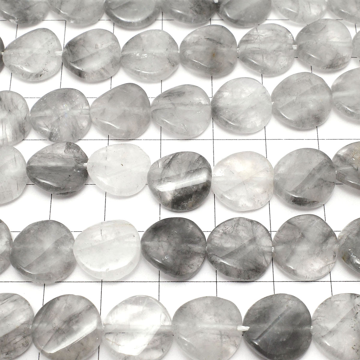 1 rang $9.79! Quartz Gris AA Torsadé Rondelle 12x12x4mm 1 rang de perles (env. 15 pouces / 37cm)