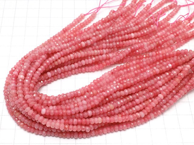 Strawberry Red Color Jade Faceted Button Roundel 4x4x3mm 1strand beads (aprx.13inch / 33cm)