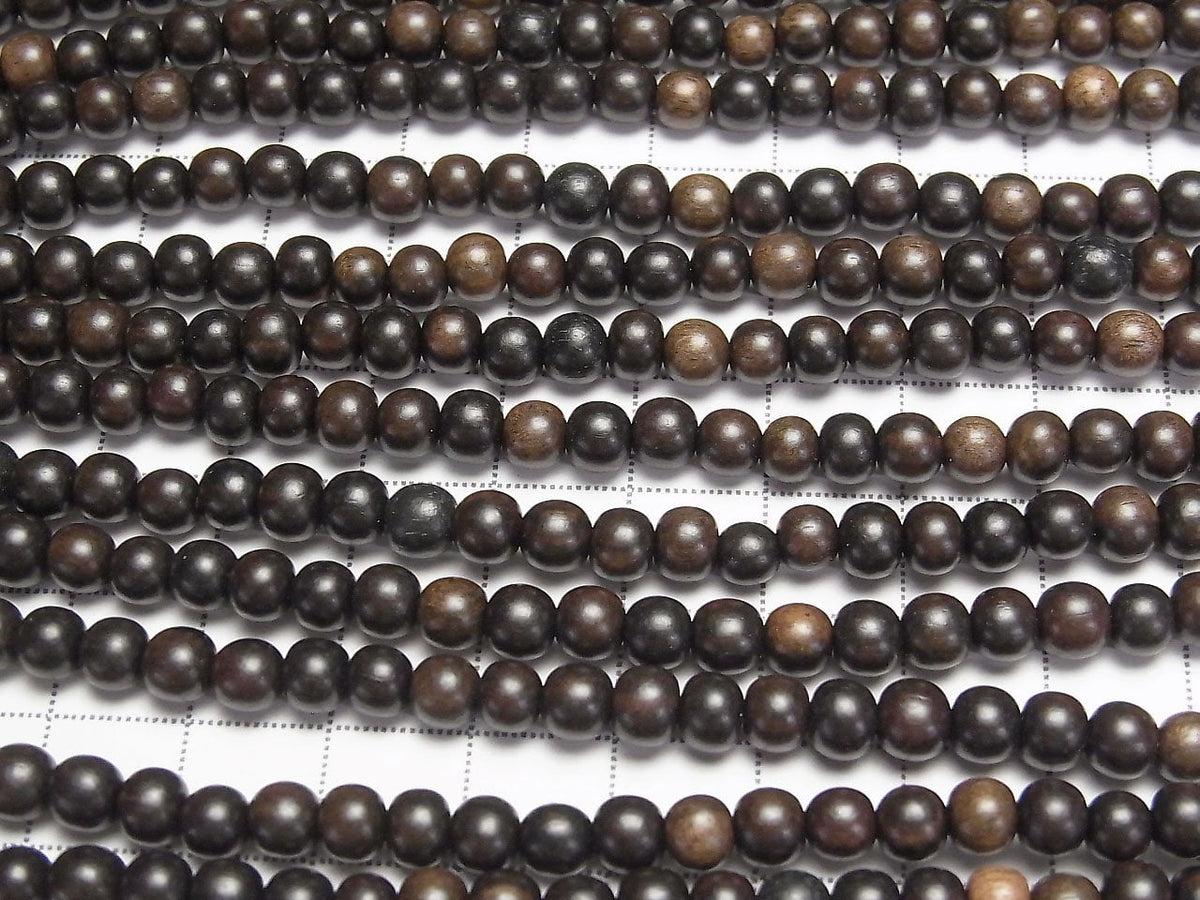 Ebony Wood Semi Round 5mm 1strand beads (aprx.15inch/38cm)