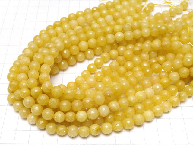 Yellow Color Jade 128 Faceted Round 8 mm 1strand beads (aprx.14 inch / 35 cm)