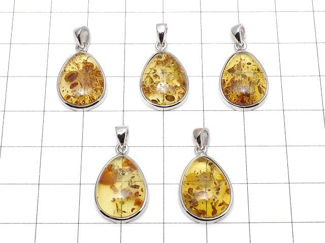 [Video] Baltic Amber Pear shape Pendant 17x13mm Silver925 1pc