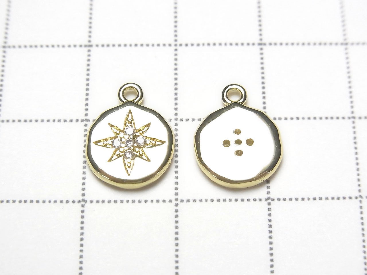 Pièces métalliques Breloque pièce de monnaie 13x10mm Couleur or (avec zircone cubique) 2 pièces