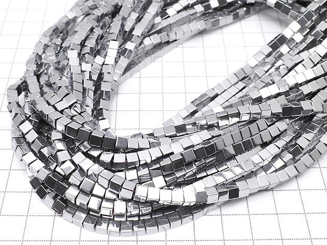 [Video] Hematite Cube 4 x 4 mm x 4 mm Silver coating 1 strand beads (aprx.15 inch / 38 cm)