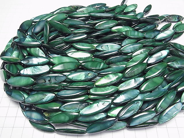 [Video] Green color Shell Marquise 30x10x4mm 1strand beads (aprx.13inch/33cm)