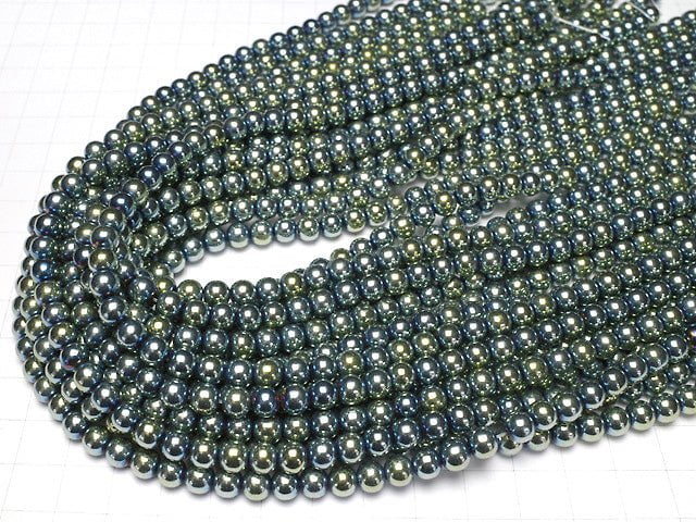 [Video] Hematite Round 6mm metallic green 1strand beads (aprx.15inch / 38cm)