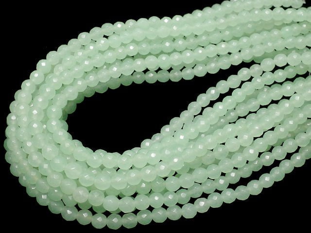 Pastel Green Jade 64 Faceted Round 6 mm 1strand beads (aprx.15 inch / 37 cm)