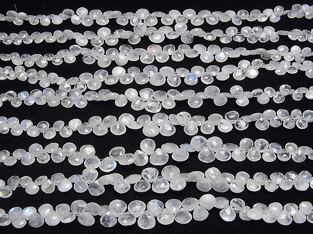 [Video]High Quality Rainbow Moonstone AA++ Chestnut Faceted Briolette 1strand beads (aprx.7inch/18cm)