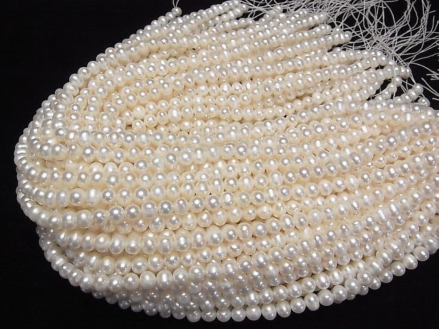 [Video] Fresh Water Pearl AA++ Potato 7mm White 1strand beads (aprx.14inch/35cm)