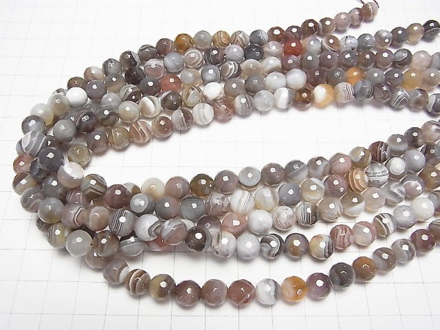 Botswana Agate  128Faceted Round 8mm half or 1strand beads (aprx.15inch/38cm)